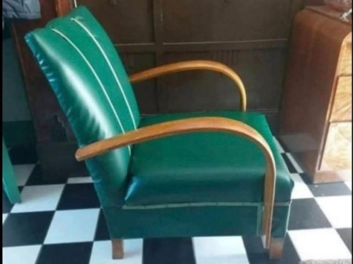 Art Deco restored Vintage 1930s Bentwood fireside chair in faux leatherette