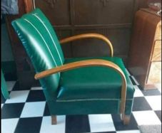 Art Deco restored Vintage 1930s Bentwood fireside chair in faux leatherette