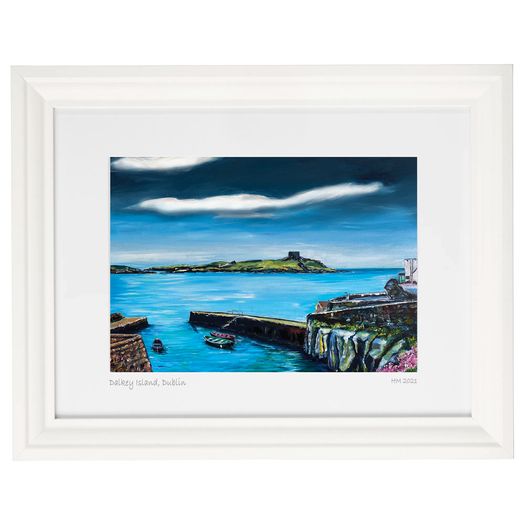 Dalkey Island and Harbour, Dublin. Lovely large frame. By artist Helen Mathews.