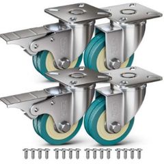 Castor Wheels with Brake Heavy Duty Swivel Wheels for Furniture 50mm + Screws 200KG