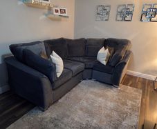 L shape sofa and love chair with foot pouf grey velvet