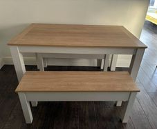 Dining table and bench set - oak effect and white