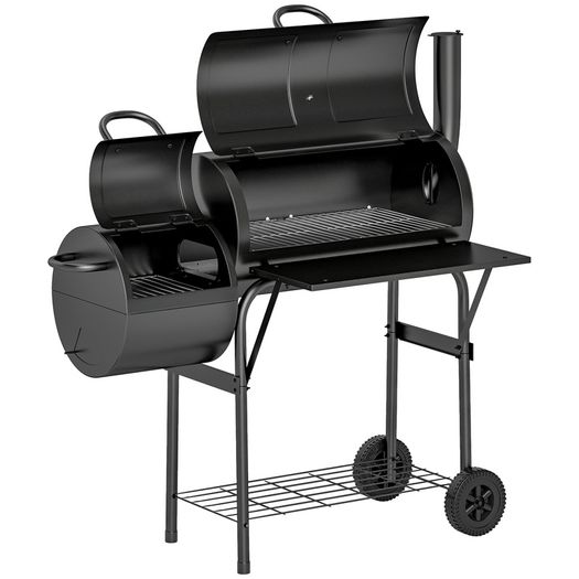 Barbecue Grill Portable Outdoor Charcoal BBQ Grill with Offset Smoker 109 x 60 x 120 cm Black