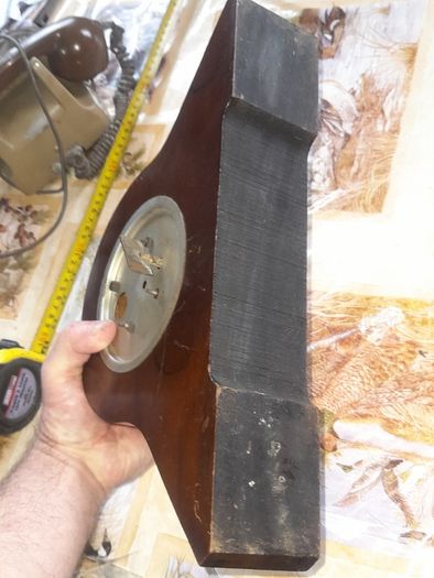 Beautiful Old Walnut Mantel Clock, stepped sunburst side supports