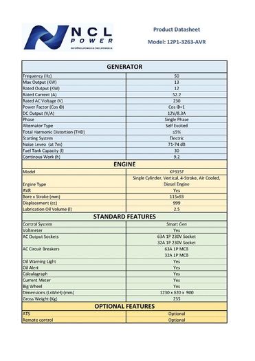 12Kw/15Kva Single Phase Generator