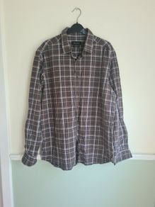 mens MASSIMO DUTTI check shirt brown tartan 100% cotton Size XXL double extra large