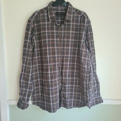 mens MASSIMO DUTTI check shirt brown tartan 100% cotton Size XXL double extra large