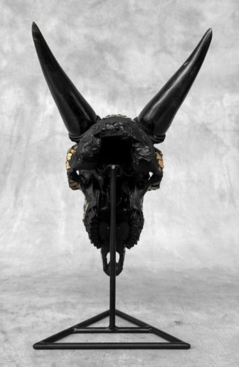 Mosaic-Embellished Real Goat Skull - Bone, Mosaic inlay