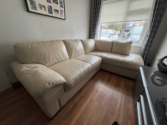 Cream leather left hand corner Sofa