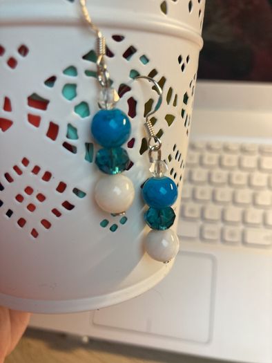 Handmade Glass Crystal And Mother Of Pearl Turquoise Earrings