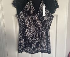 Roman Size 20 Wrap Top with Lace Detail BNWT