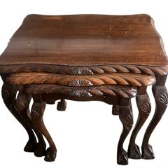 Set of 3 Carved Mahogany Nesting Tables