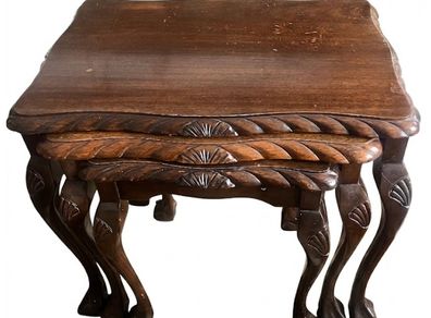 Set of 3 Carved Mahogany Nesting Tables