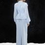 Confident Sensation Blue Floral Embroidery Pleated Sleeve Skirt Set Image 4