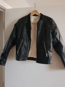 Lined faux leather biker jacket