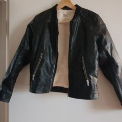 Lined faux leather biker jacket