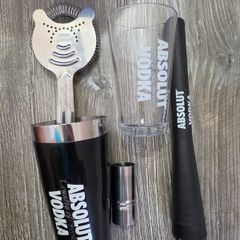 Official Absolut Vodka 5-Piece Cocktail Shaker Set / Bar Kit Cocktail Set, Cocktail Shaker, Boston Shaker, Absolut Vodka, Barware, Home Bar Accessories, Mixology Kit, Drink Making Set, Hawthorne Strainer, Muddler, Jigger, Spirit Measure, Bartender Kit.