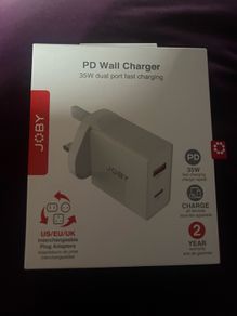 Joby USB Wall fast Charger White Dual Port 35W UK, EU, US adaptors included