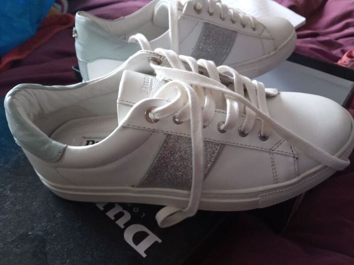 Dune Eliss white leather mix side stripe sport, size 37