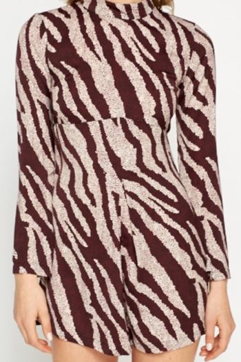 NEW With Tags! Burgundy/Cream Zebra Print High Neck Playsuit (Size 10)