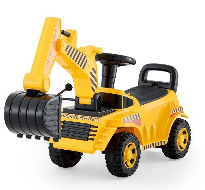Ride On Excavator Digger for Toddlers with Helmet and Music Yellow