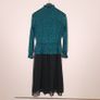 Vivify Boutique Teal Green Black Jacquard High Neck Peplum Layered Chiffon Skirt Midi Dress Size S Image 9