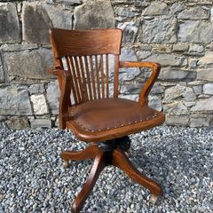 Edwardian Oak Swivel Office Chair.