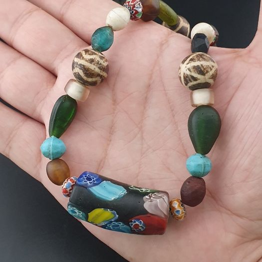 Rare Vintage Asian African Pumtek Pyu Glass Bead Necklace