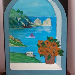 Acrylic Painting of beautiful view of boats on the sea