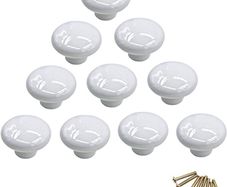 10Pcs Round Colorful Ceramic Cabinet Knobs Single Hole Pull Handle for Drawer,Cupboard,Dresser,Door White (FREE POSTAGE)