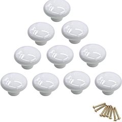 10Pcs Round Colorful Ceramic Cabinet Knobs Single Hole Pull Handle for Drawer,Cupboard,Dresser,Door White (FREE POSTAGE)