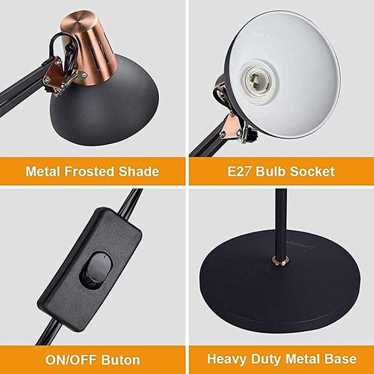 Modern Grey-Black Gold Reading Floor Lamp, Adjustable LED Standing Floor lamp, E27 Bulb Base, LED Floor Light for Bedroom, Living Room, Library,Office (FREE POSTAGE)