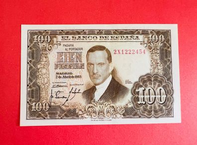 Spain  100  Pesetas  1953  Pick. 145a. UNC