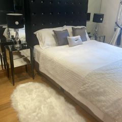 High headboard Bed lamps lockers and pictures in house clearance