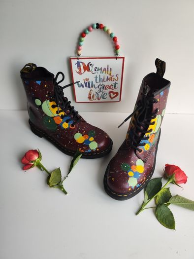Dr Martens 1460 Pascal splash paint splatter 8 hole red boots UK6.5 EU40 US8.5
