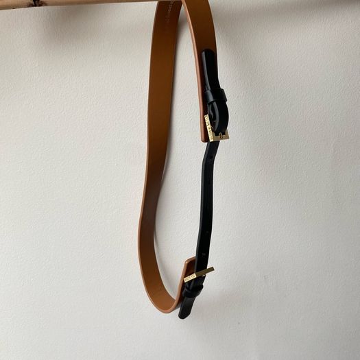 Ted Baker Skinny Leather Belt Tan & Black with Gold Hardware