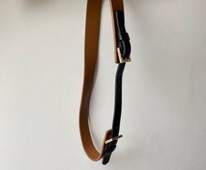 Ted Baker Skinny Leather Belt Tan & Black with Gold Hardware