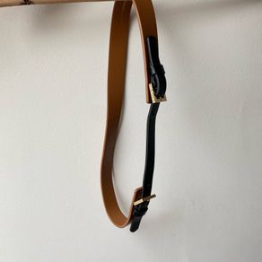 Ted Baker Skinny Leather Belt Tan & Black with Gold Hardware
