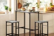 Bar Table Set Bar Table with Bar Stool Set Dining Table with 2 Chairs with Non-Slip Foot Pads Gray