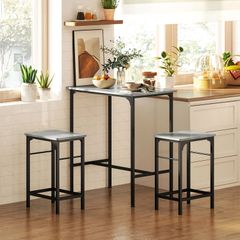 Bar Table Set Bar Table with Bar Stool Set Dining Table with 2 Chairs with Non-Slip Foot Pads Gray