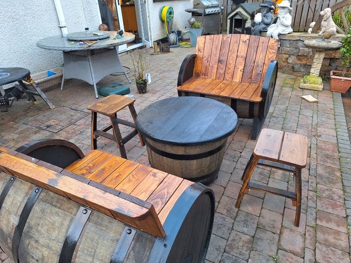 Oak barrel garden furniture