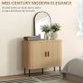 Mid-Century Modern Sideboard Storage Cabinet with Slatted Tambour Sliding Doors, Kitchen Cabinet with Steel Legs, Oak Tone Image 6