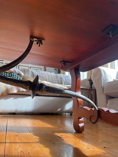Oak table with iron detailing