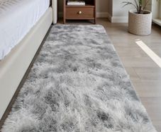 60x120cm, Grey Runner rug for Bedroom, Washable Anti Slip Fluffy Rug Shaggy Soft Modern Floor Carpets Mat Beside Rugs for Kids Hallway Living Room