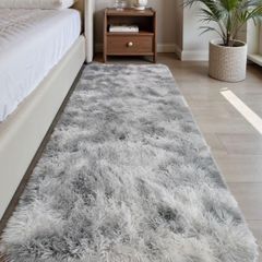 60x120cm, Grey Runner rug for Bedroom, Washable Anti Slip Fluffy Rug Shaggy Soft Modern Floor Carpets Mat Beside Rugs for Kids Hallway Living Room
