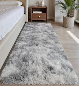 60x120cm, Grey Runner rug for Bedroom, Washable Anti Slip Fluffy Rug Shaggy Soft Modern Floor Carpets Mat Beside Rugs for Kids Hallway Living Room