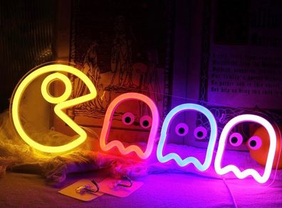 PAC MAN Neon Sign Specter LED Lights Sign Gamer Room Retro Arcade Decor 17 inch x 5.9 inch with USB/Switch