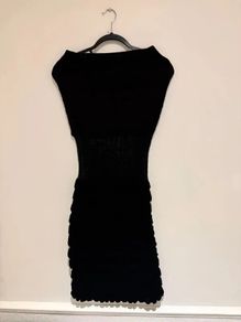 Chip Chip Black Knit Midi Dress Off Shoulder Bodycon Stretch Size M 38 10