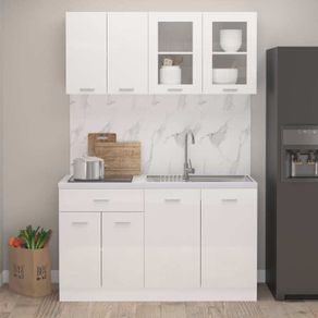 4 Piece Kitchen Cabinet Set High Gloss White Chipboard