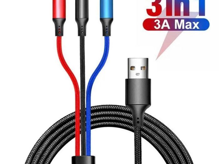 3in1 USB Charger Cable for iPhone 12 8 7 6 11 XR Type C Galaxy S10 S21 Micro USB